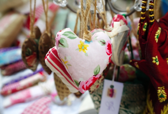 Handmade lavender heart sachet at Boscombe Vintage Market, April 2016.